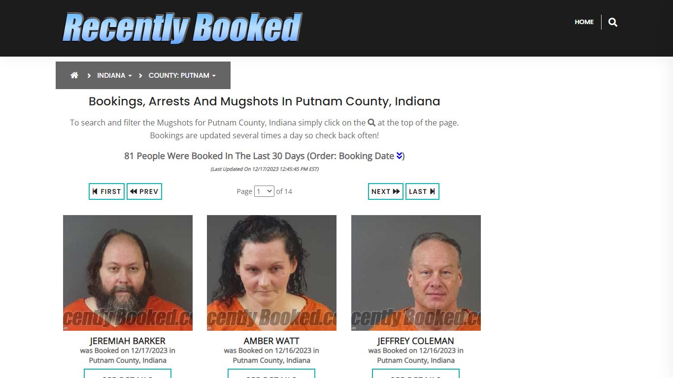Recent bookings, Arrests, Mugshots in Putnam County, Indiana
